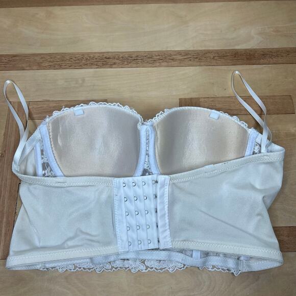 White Hand Beaded Corset Bustier Top Bra Sleeveless Size L Lace Festival Western - Picture 6 of 7